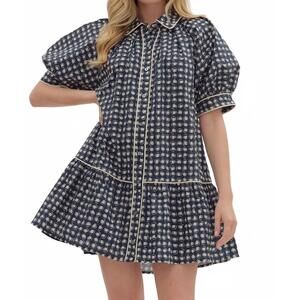 NEW ENTRO buttoned detailed geometric mini dress in navy
